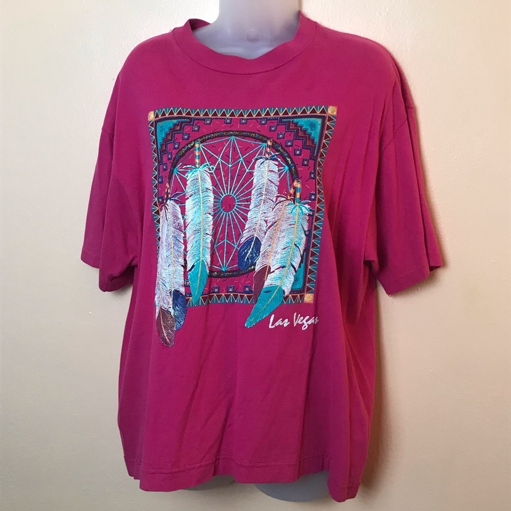 Pink  Las Vegas Native American Dreamcatcher Design T-Shirt L